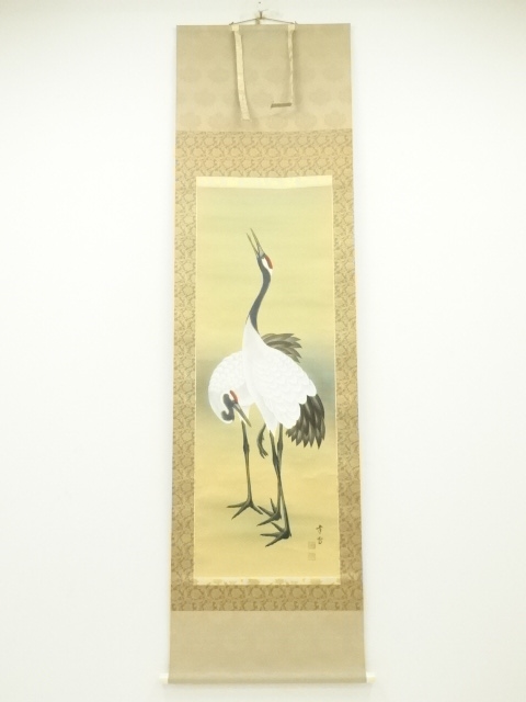 JAPANESE HANGING SCROLL / HAND PAINTED / CRANES